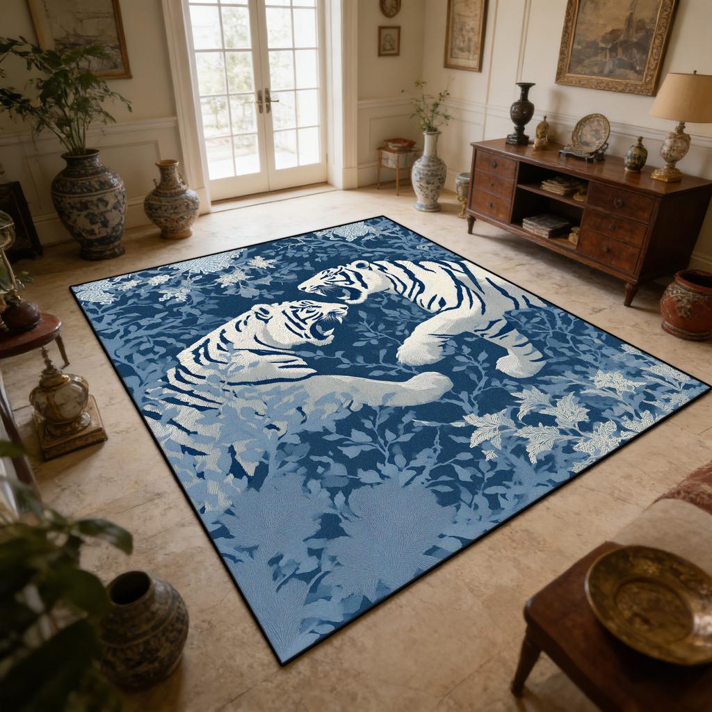 American Retro Style Tiger Pattern Carpet Living Room Decoration Large Area Rugs Light Luxury Bedroom Lounge Washable Floor Mat