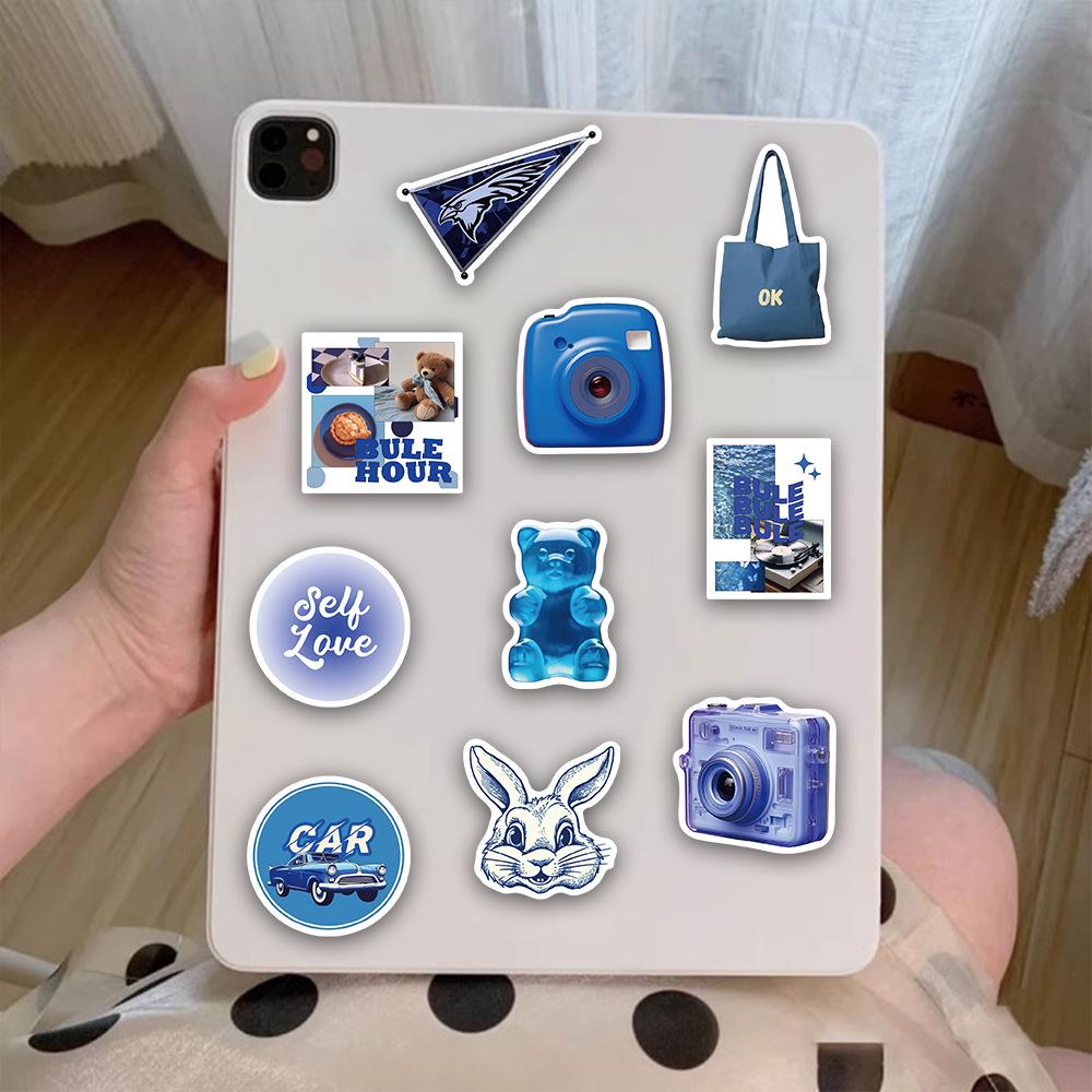 Set of 50 Dark Blue Ins Style Stickers for Water Bottles, Phone Cases, Laptops, and Desktops.