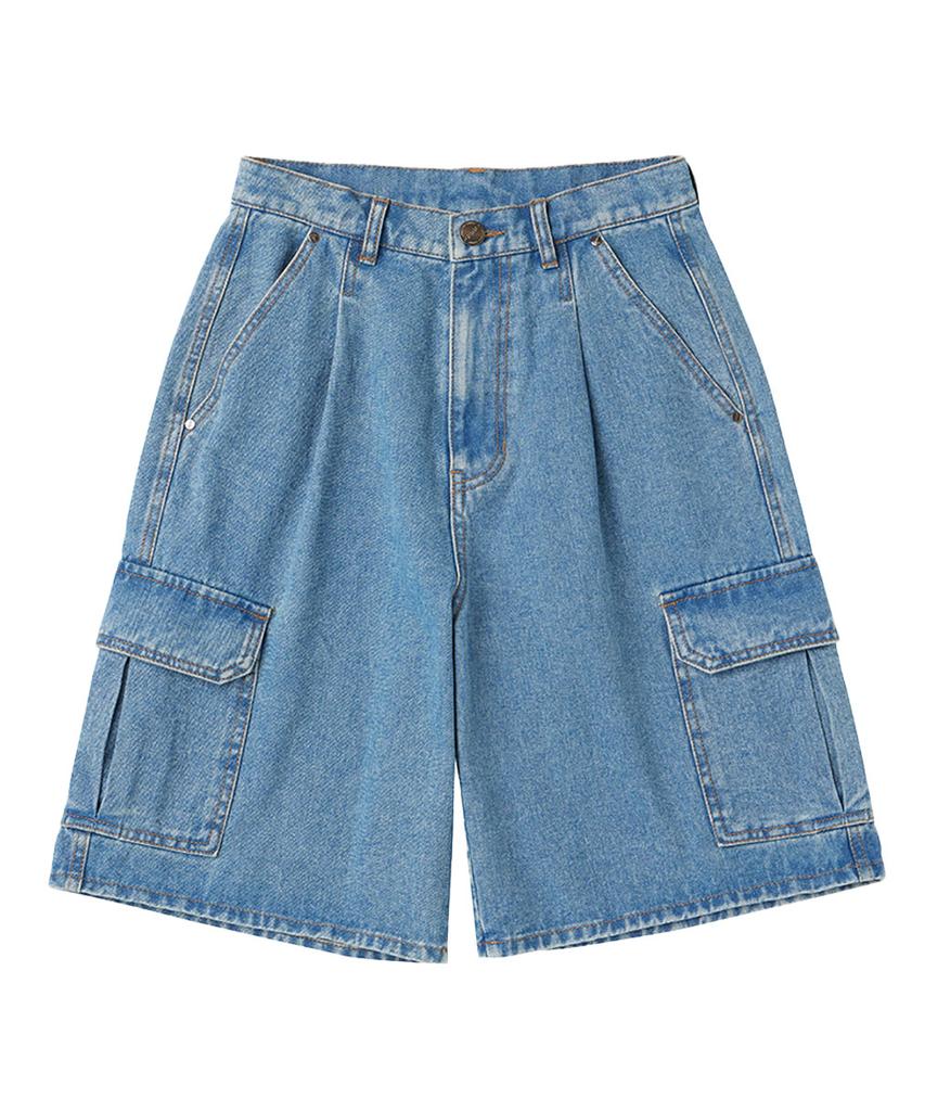 URBANAGE Bermuda Cargo Denim Shorts_Light Blue
