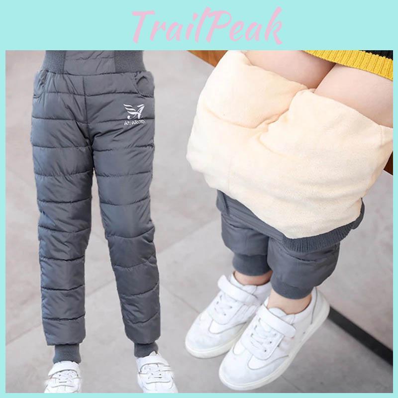 Warm Thicken Girls Down Boys Pants Winter Plus Velvet Children High Waist Trousers Ski Down Padded Pants