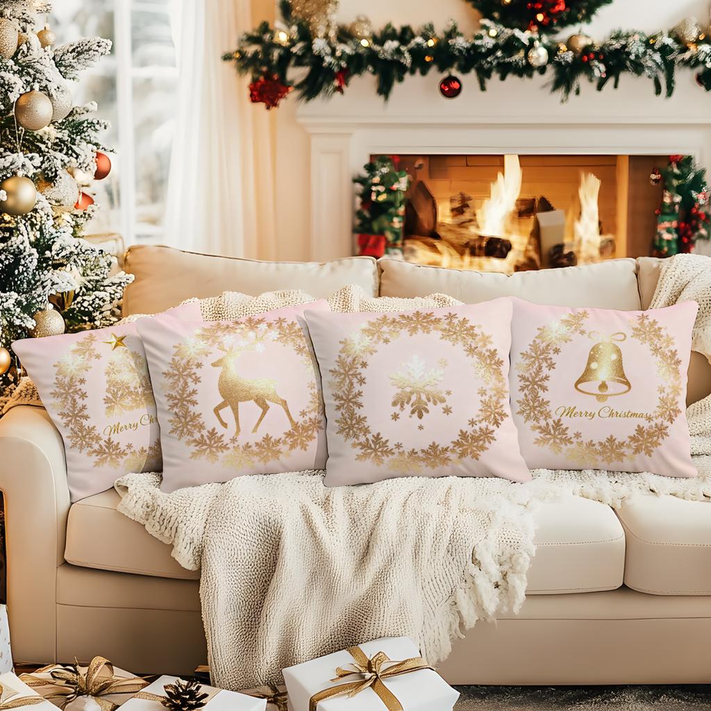 Pink Gold Christmas Theme Cushions Pillowcase Polyester Cushion Cover Throw Pillow Pillowcover Home Car Sofa Decor