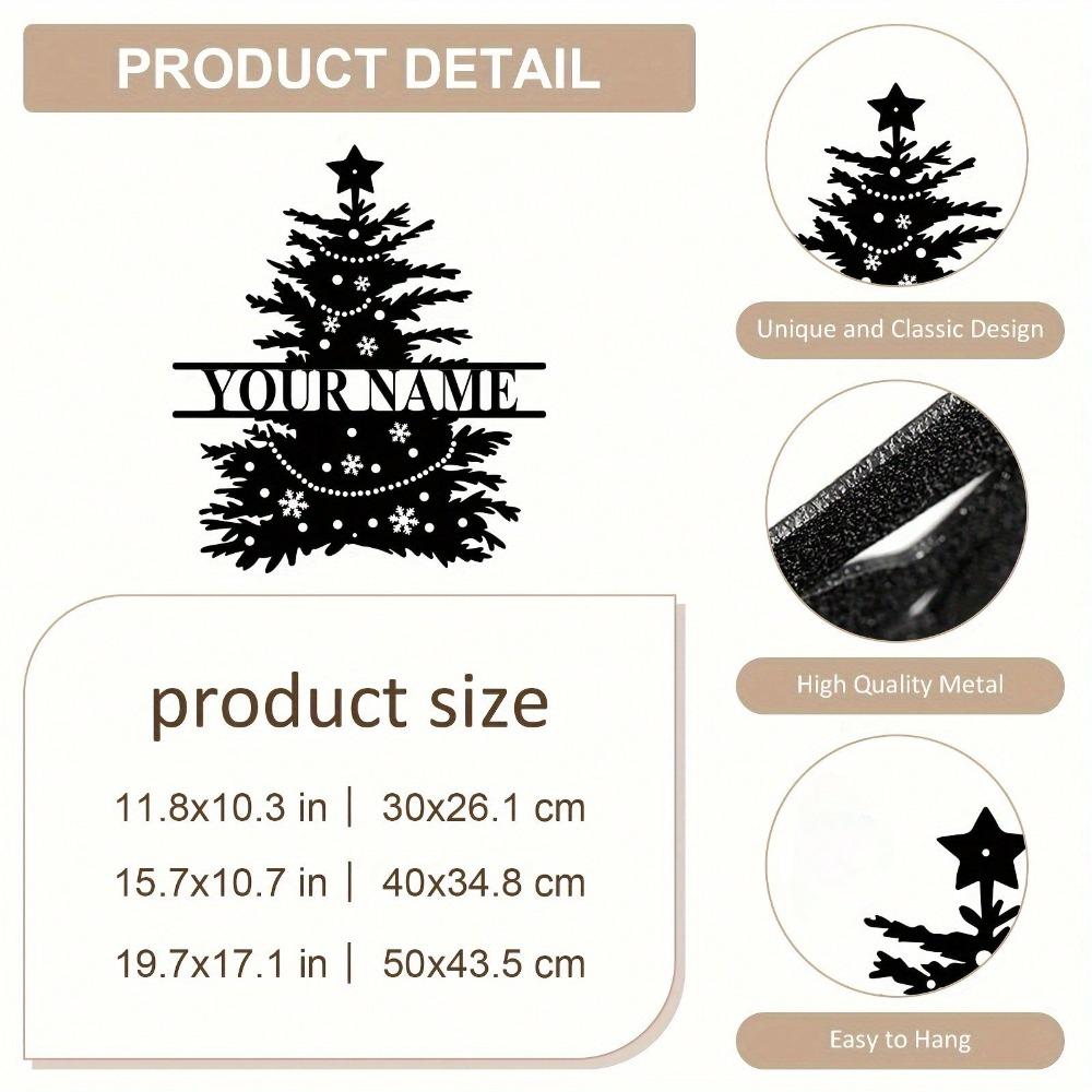 Custom Metal Christmas Tree Wall Decor, Personalized Text Sign, Holiday Art for Living Room Bedroom Kitchen, Xmas Gift