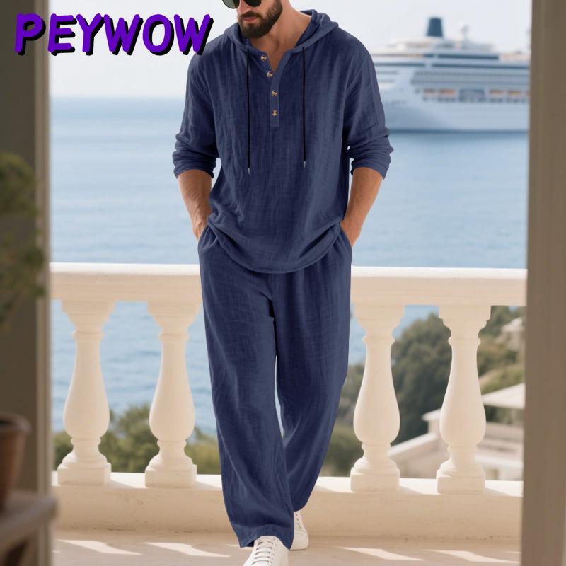 PEYWOW Men's Fashion Casual Autumn Winter Long Sleeve Pants Suits