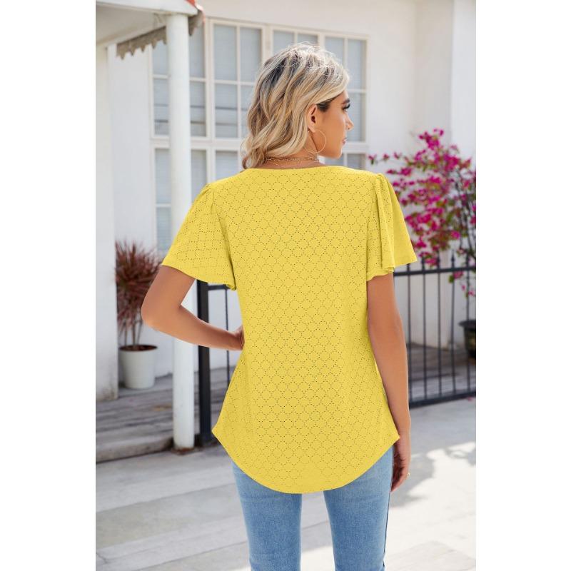 Women's Fashion Casual Summer Spring Solid Color Print Short Sleeve Square Collar Blouses & Shirts