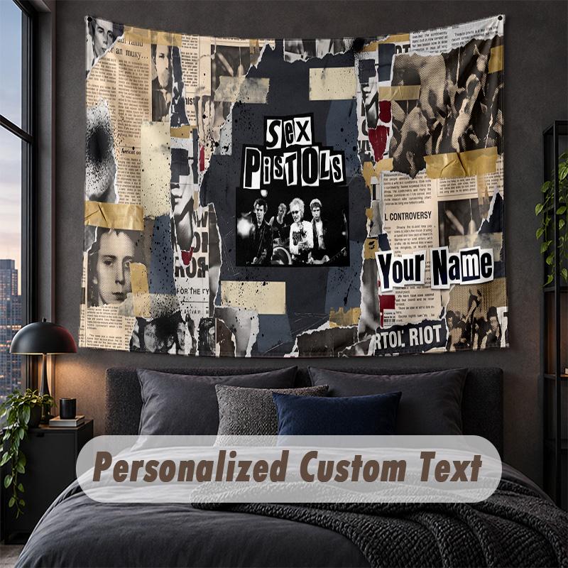 Custom Name Text Tapestry,Sex Pistols Decorative Wall Hanging, Background Tapestry For Home Bedroom