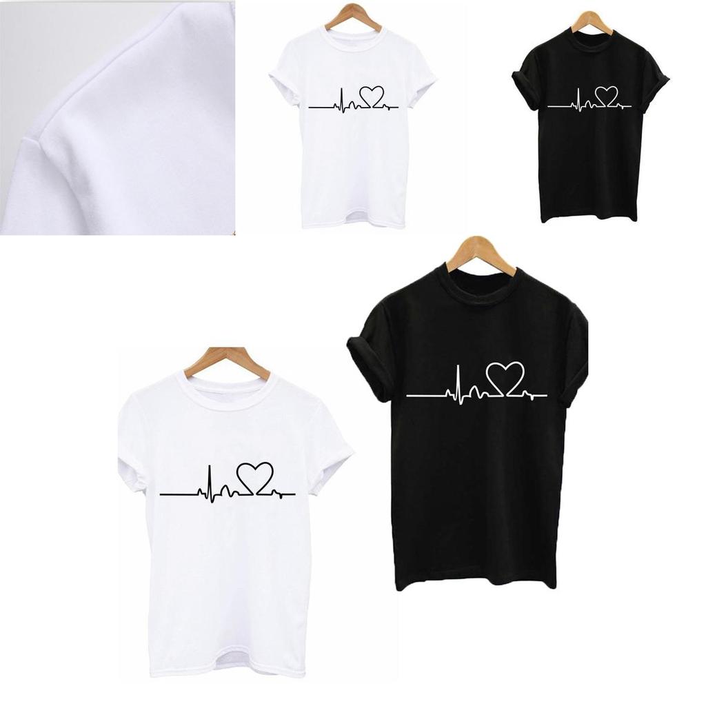Hochwertiges Sommer Damen Rundhals T-Shirt mit Print und modischem Herzschlag-Design