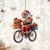 Santa Claus Rides Bike Decor Acrylic Pendant For Christmas Interior Enhancement