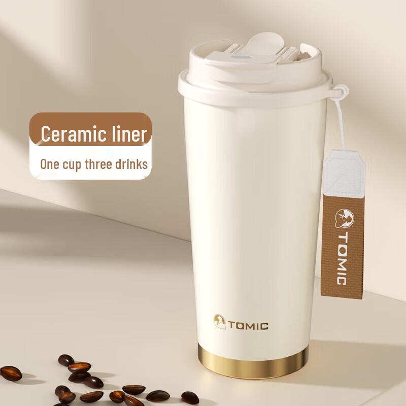 Temec Ceramic Lined Insulated Coffee Tumbler with Straw