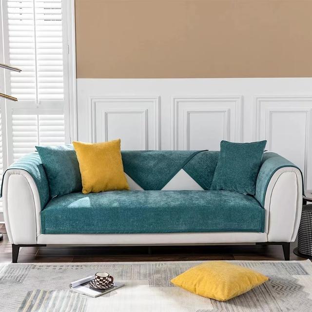 

Высококачественный мягкий секционный чехол для дивана, скандинавский однотонный однотонный диван-полотенце из синели, универсальный нескользящий чехол для дивана для гостиной W70 x L70cm 1pc светло-зеленый