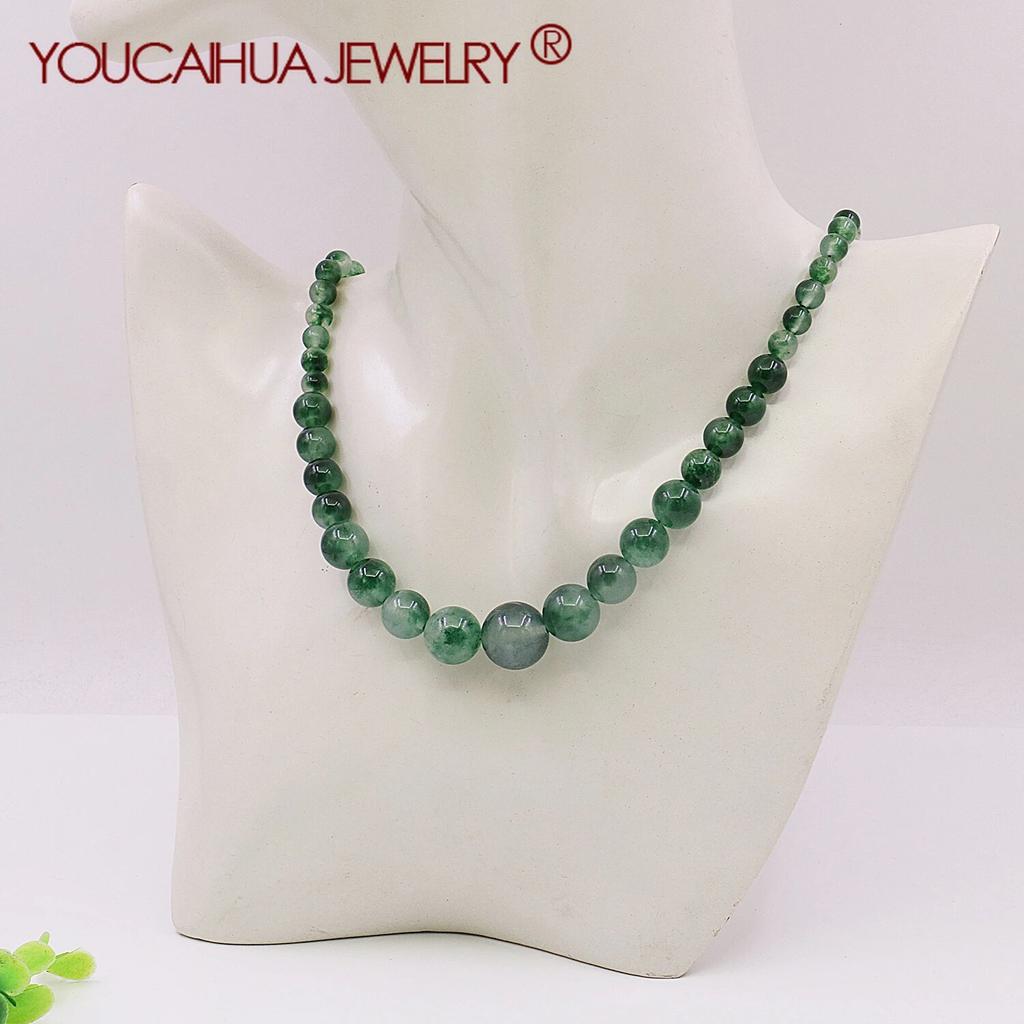 6-14mm Natural Green Granites Jades Chalcedony Tower Shaped Round Beads Necklace, Accessory Neck Chain,Rotating Button,Women Gifts