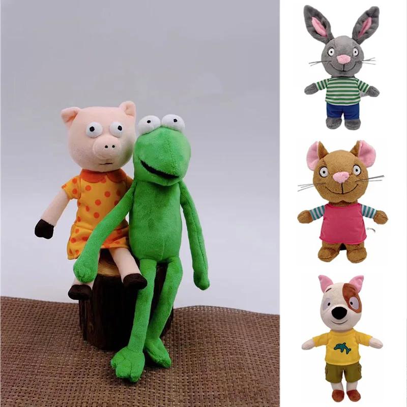 Kids Cartoon Plush Toy Set Rabbit Mouse Pig Frog Stuffed Animals Educational Soft Dolls Christmas Birthday Gifts