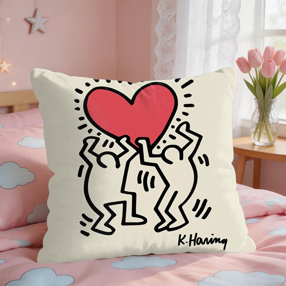 KKeith Art Exhibition Cushion Cover Square Short Plush Pillow Case Living Room Sofa Home Decor Funda X