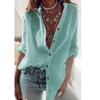 Frühling Herbst Frauen Einfarbig Baumwolle Leinen Roll-Up Langarm Hemd Drehen Unten Kragen Lose Oversize Tops