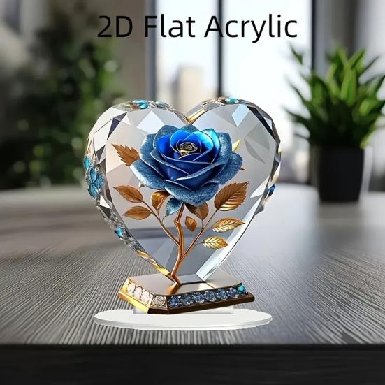 Квіткова акрилова табличка 2D Пласка троянда Настільний знак для офісу Спальні Робочого столу Кристалічний ефект Квіткова табличка-троянда для мами Дружини Бабусі