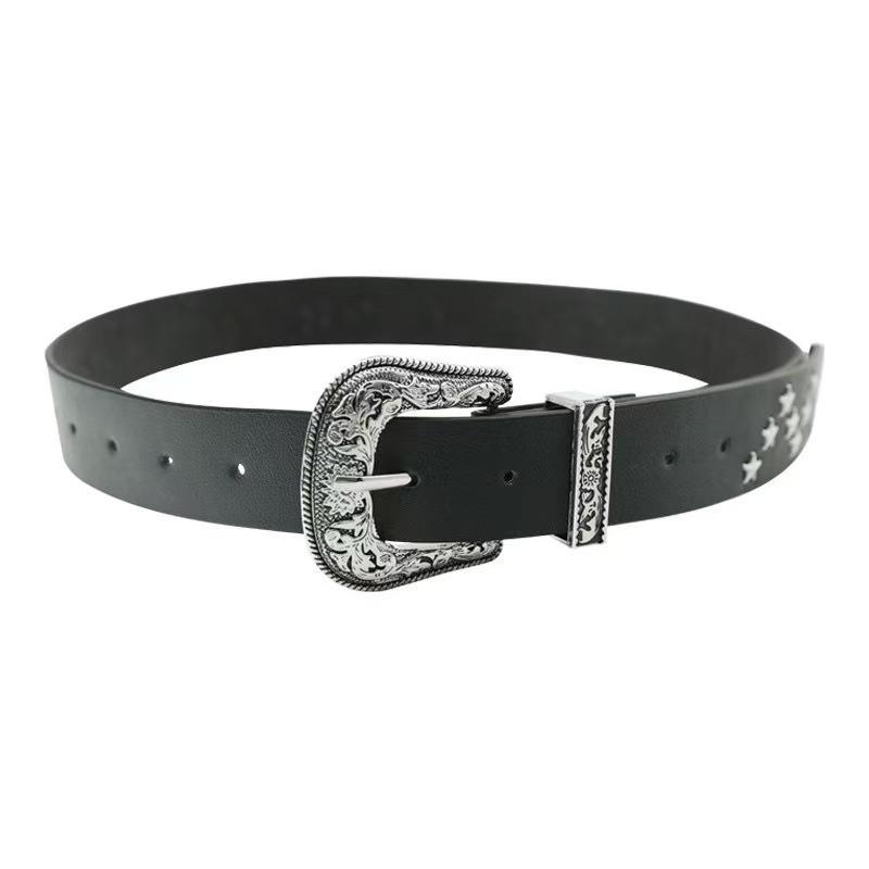 Women Trouser Belt Punk Cool Metal Buckle Adjustable Eyelet Leather Fashion Thin Waistband for Jeans Hole Waist Goth Belt