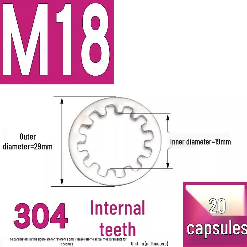 304 Stainless Steel External & Internal Tooth Lock Washer, Anti-Slip, Anti-Loosening, Size M6-M30
