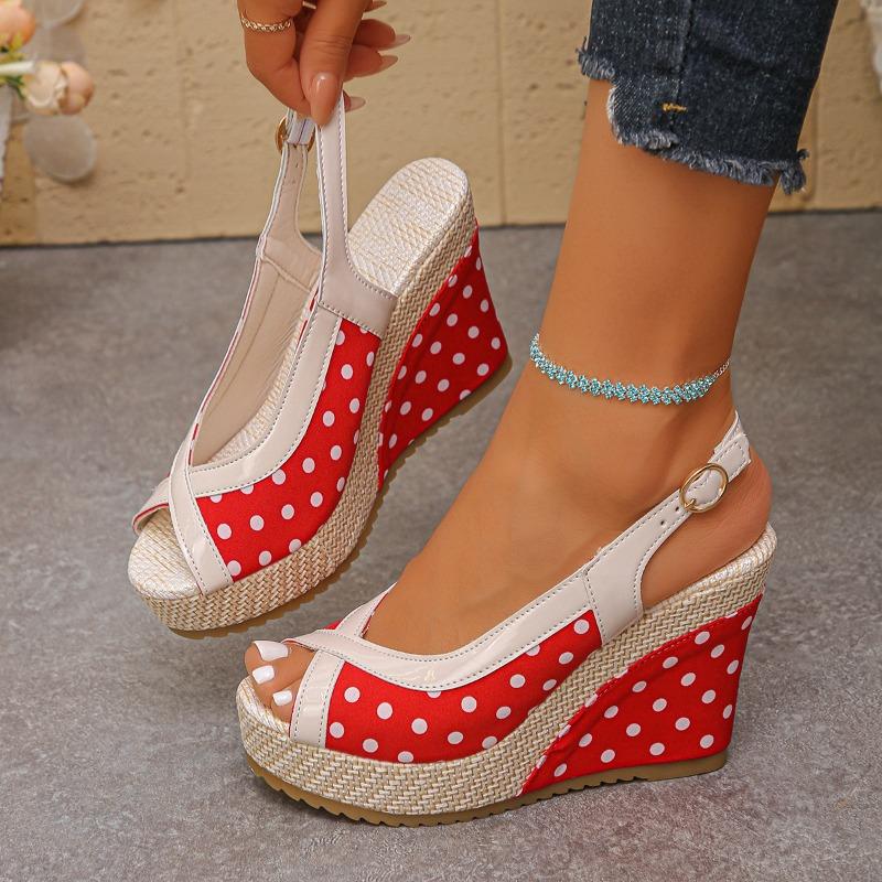 Women's Summer Wedge Platform Peep-Toe Sandals With Woven Rope-Sole Detail And Ankle Strap, Thick-Soled Casual Footwear.
