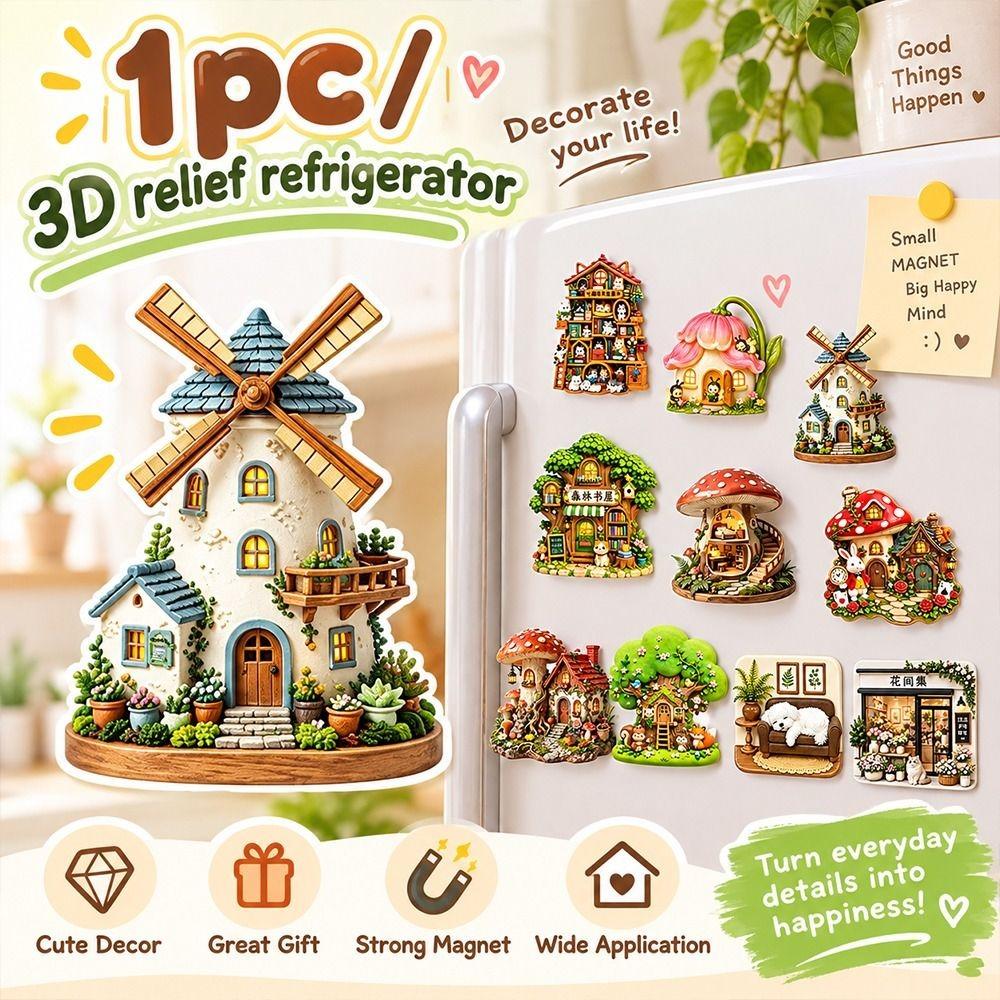 3D Relief Refrigerator Magnet Cute Theme 3D Refrigerator Stickers Kitchen Decor
