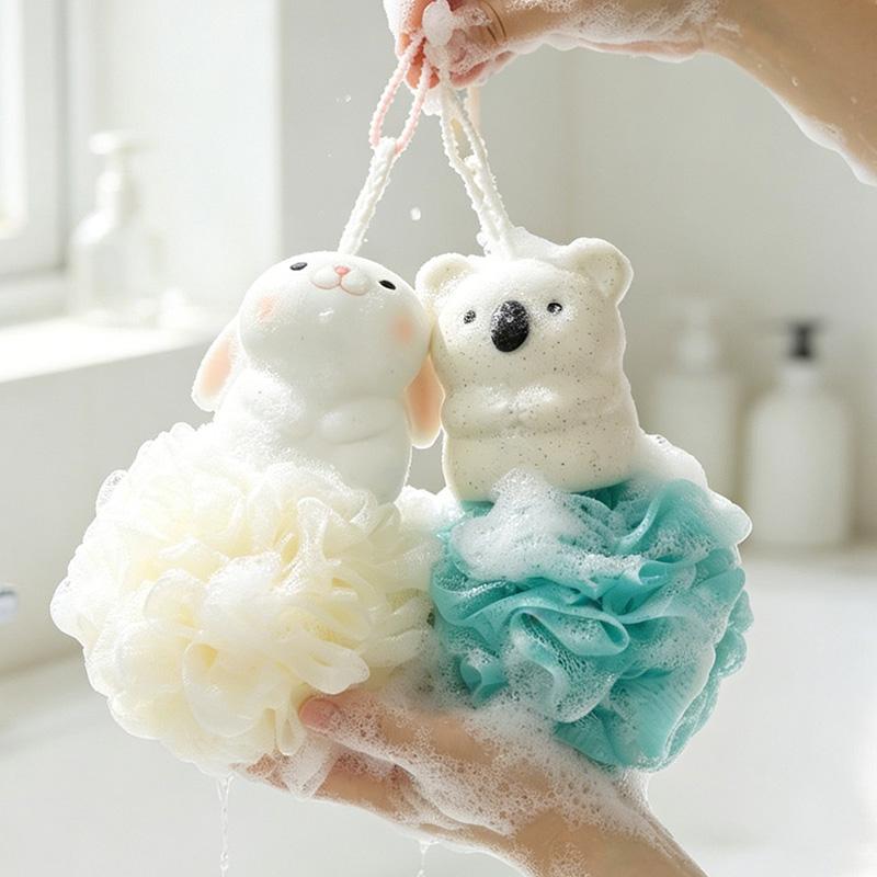 Boho Animal Shaped Bath Loofah Koala Rabbit Soft Mesh Sponge Decorative Shower Ball for Rustic Bathroom Home Wall Decor