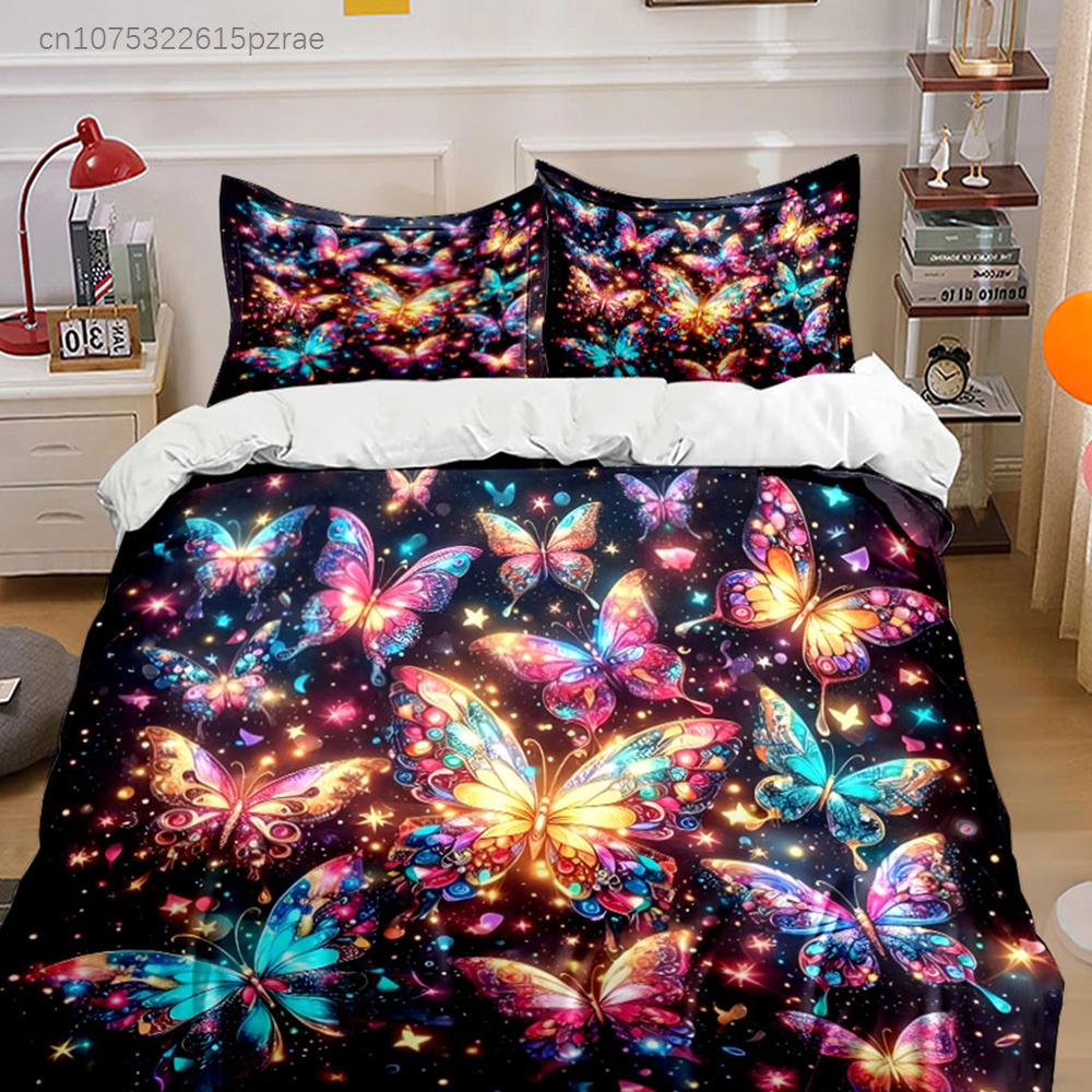 Colorful Butterfly Wall Art Set Multiple Sizes kid's And adults' Bedroom Exquisite 3PC Bedding set, Gift