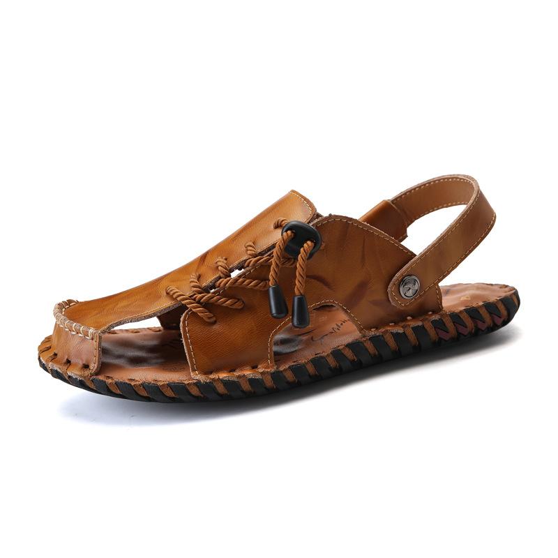 

Новые летние тапочки двойного назначения с закрытым носком, сандалии из натуральной кожи, мужские римские сандалии ручной работы, пляжная обувь с носком 42