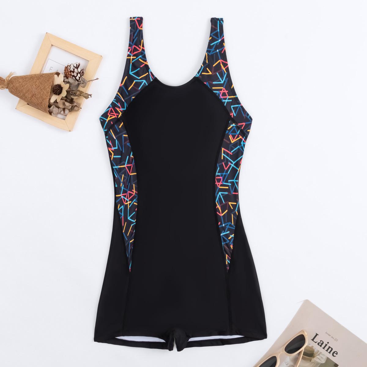 

Euro-American Women s Sporty One-Piece Swimsuit - Patchwork Design, Plus Size Available Small чорний