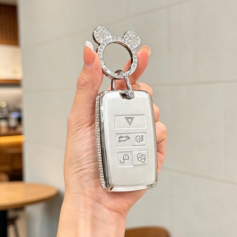 [ Side Diamonds ] 4 Buttons TPU Car Key Case Cover Shell Fob for Jaguar XE XF F-PACE & Land Rover Range Rover Evoque Discovery S
