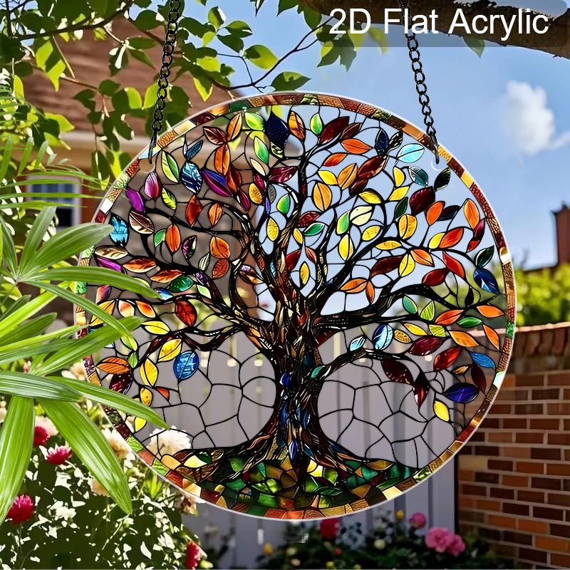 Acrylic Colorful Tree of Life Suncatcher Stained Glass Effect Window Hanging Ornament Nature Themed Gift for Home