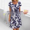 European and American 3D Print Short Sleeve Chiffon Dress