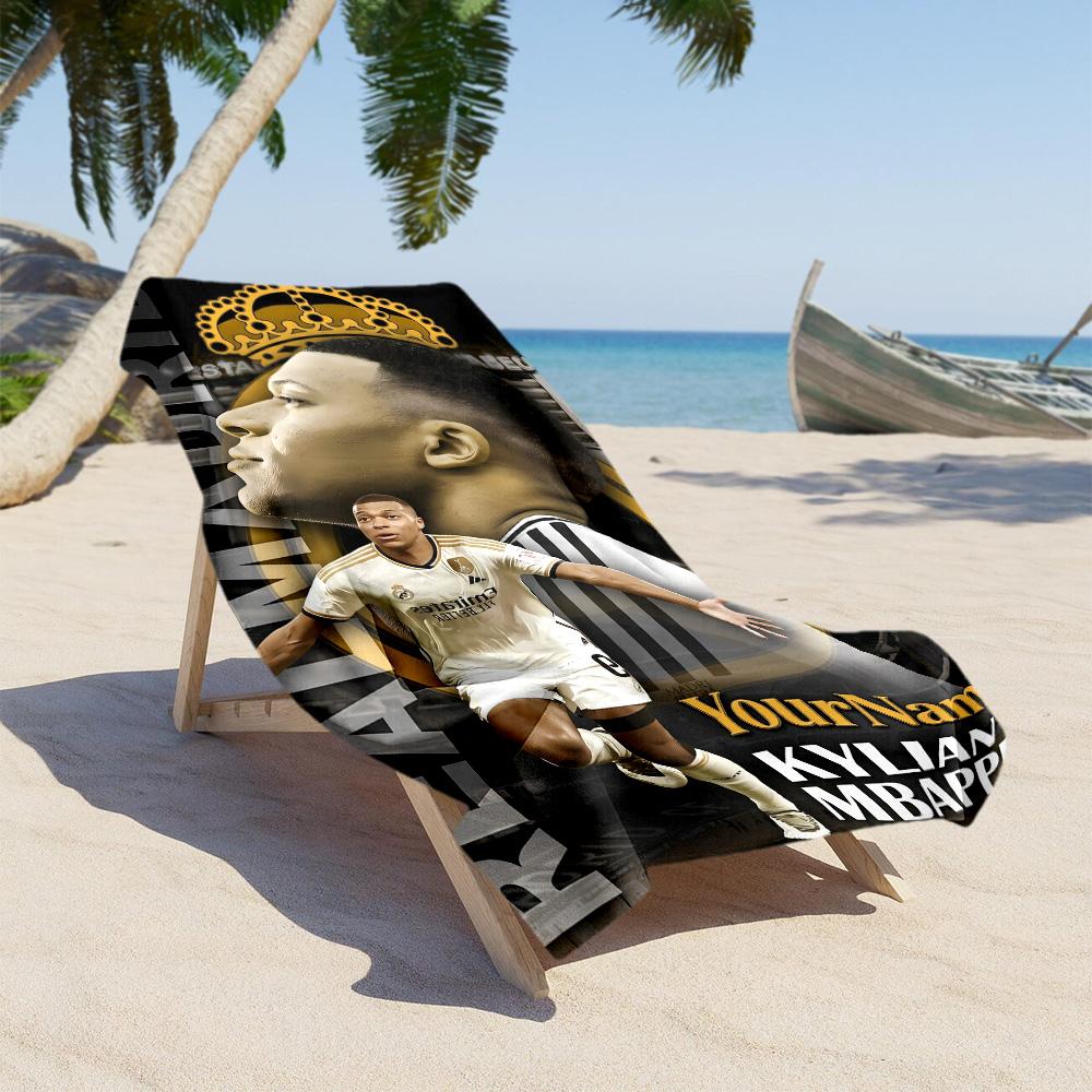 Mbappe Customize Your Name Beach Towel Soft Durable Quick-Dry Ideal for Travel Outdoor Swim Pool Yoga Surf Camping Hiking Gym Gift Holiday