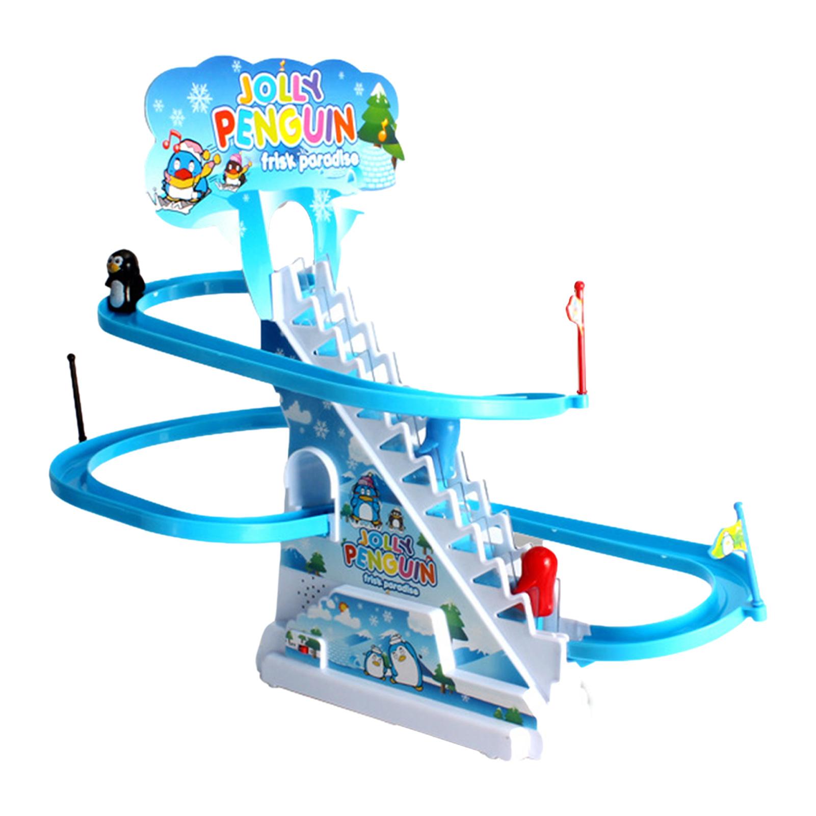 

Игрушки для железнодорожного транспорта «Пингвин», портативные игрушки для подъема по лестнице с электрическим пингвином, набор обучающих игрушек «Американские горки» для детей, подарок на день рождения