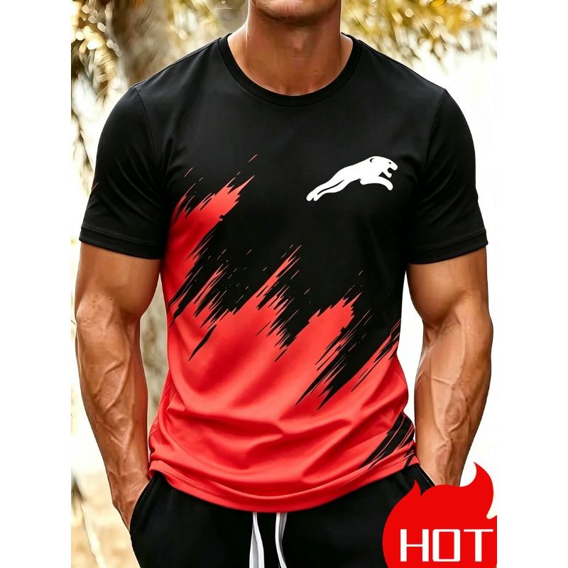 Fashionable New Black and White Minimalist Printed Short-sleeve T-shirt, Summer Casual Breathable and Comfortable Gym Sports Men's T-shirt