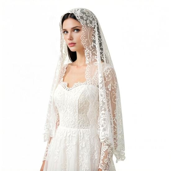Velo di Pizzo Rete ad Alta Densità Forma Rigida Accessorio per Capelli da Sposa con Raffinati Bordi Floreali Aspetto Retrò Elegante per Matrimoni Halloween Gotico