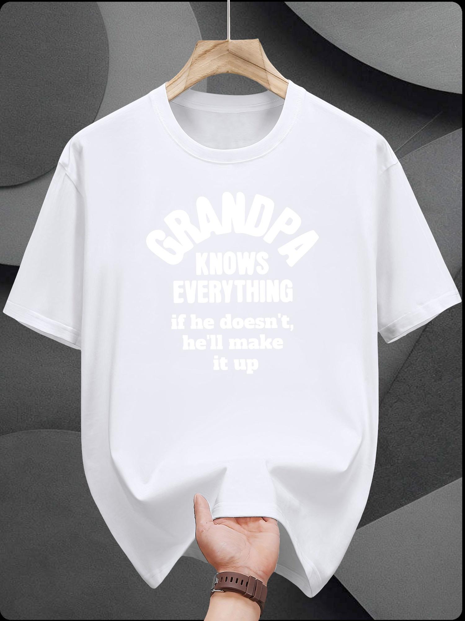 Grandpa-Themed T-shirt - Casual Summer Short Sleeve with Humorous Grandpa Knowledge Quote L