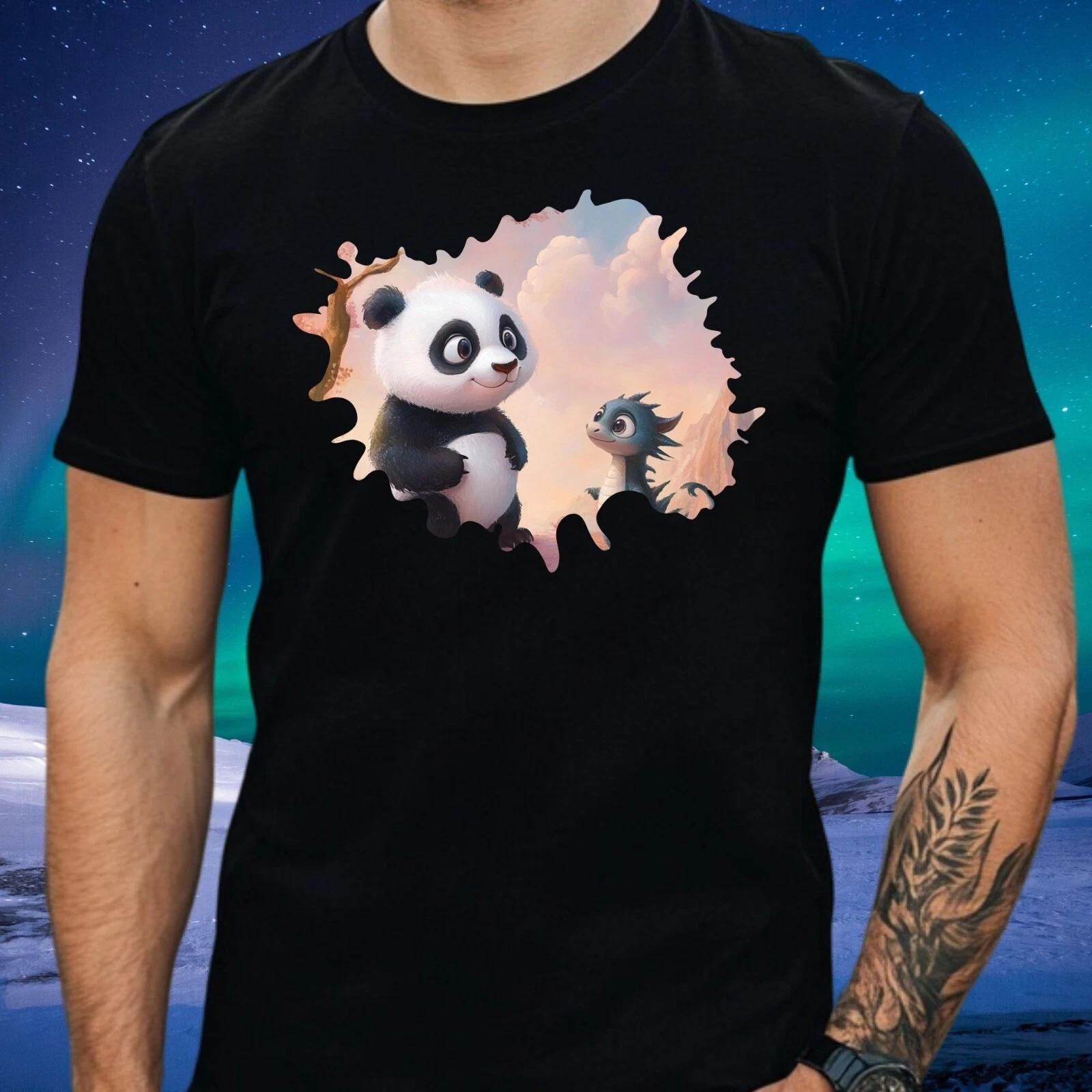 T-Shirt Herren Panda und Drache Motiv Baumwolle Größe S bis 5XL XL
