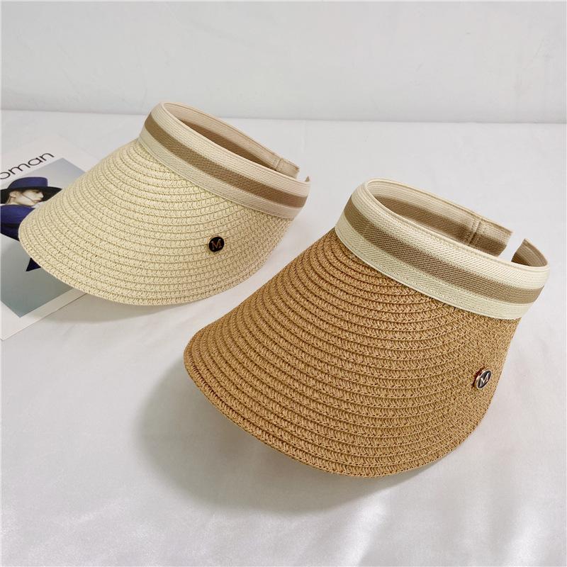 Summer Internet Celebrity Alphabet Empty Top Hat Children Sun Hat Versatile Sunscreen Face Cover Trendy Topless Straw Hat Sun Hat