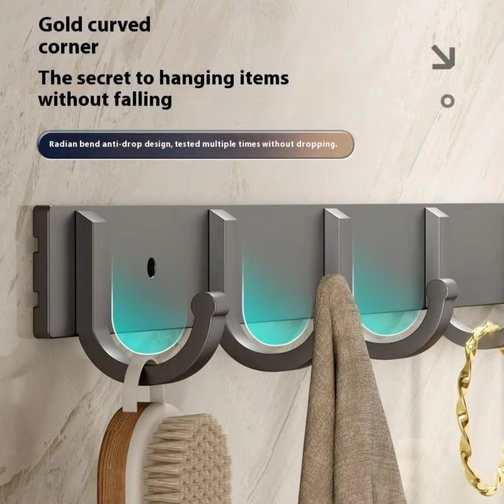 Aluminum Alloy Wall Mounted Hook Rack Strong Adhesive Space Saving Towel Rack Hook Heavy Duty Load Bearing 3-8 Hooks