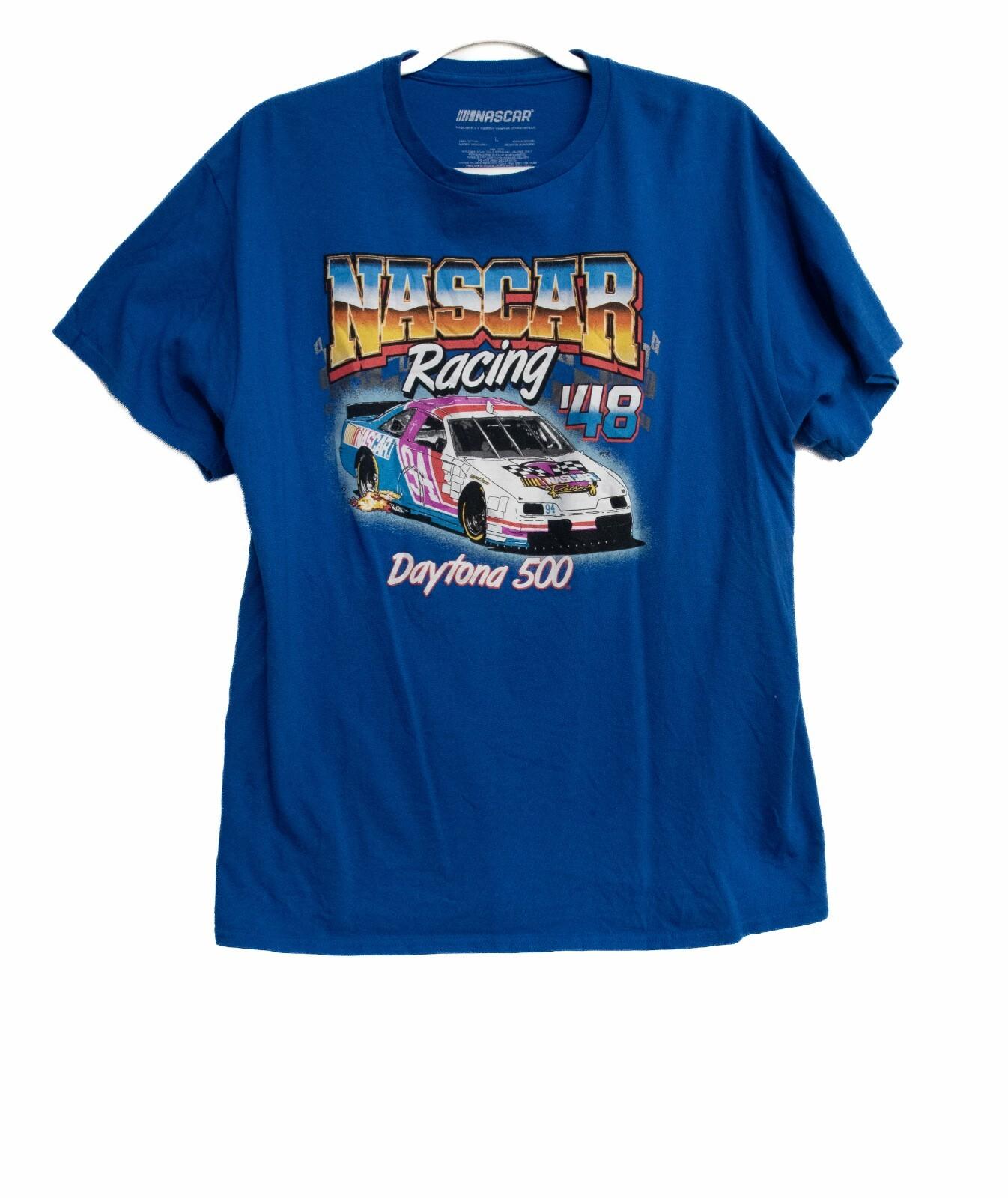 VTG NASCAR Mens Blue T Shirt Graphic Racing 48 Daytona 500 Crew Short Sleeve L XL