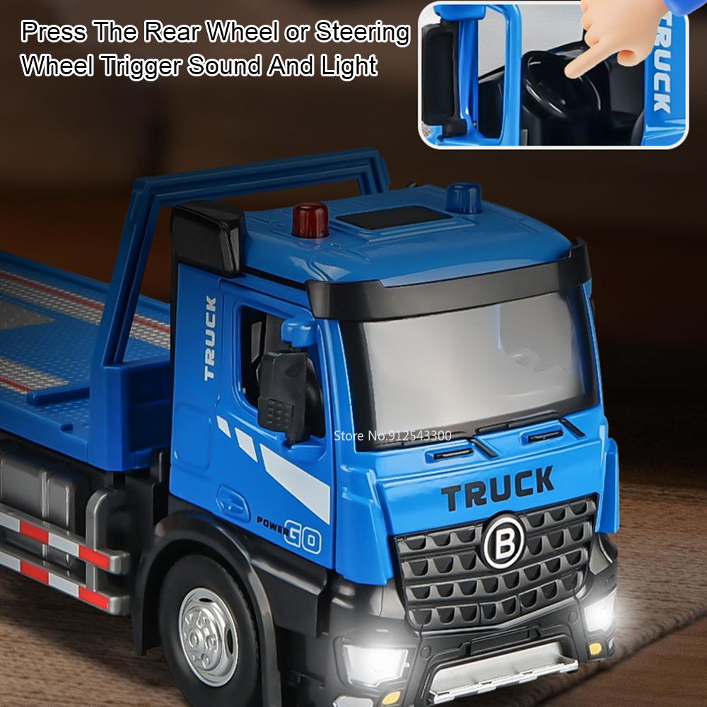 1:24 Electric Trailer Flatbed Car Mixer Truck Model Toy Sound Light Doors Opened Engineering Vehicles Holiday Gifts for Boys