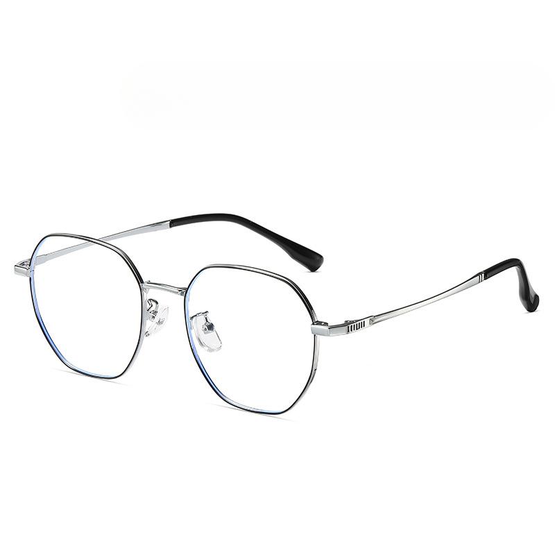 Exquisiter und modischer polygonaler Brillenrahmen für Frauen mit geschnitzten Bügeln, Anti-Blaulicht, flacher Spiegel, leichtes Myopie-Gestell für Studenten.