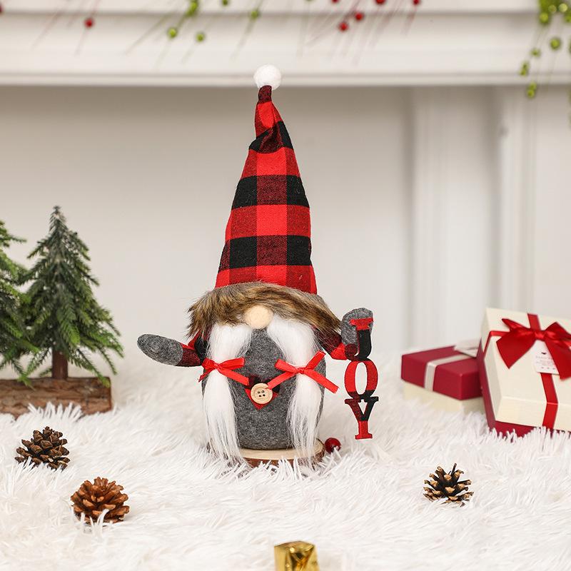 Christmas decorations, Santa Claus doll faceless doll JOY dwarf red and black plaid Christmas ornament