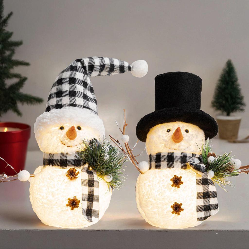 Festive Luminous Snowman Hat Figurine with Lights for Christmas & New Year Decorations