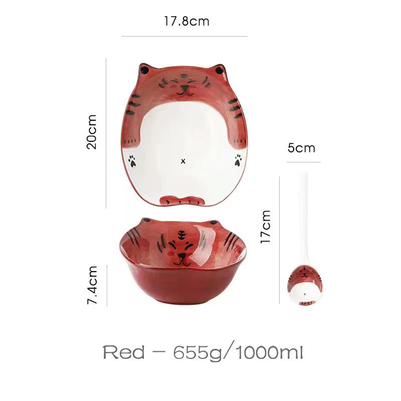 7,8 Zoll Große Nudelschüssel Keramik Suppen-Ramen-Schüssel Cartoon Tiger Schüssel Löffel für Kinder Mikrowellengeeignet