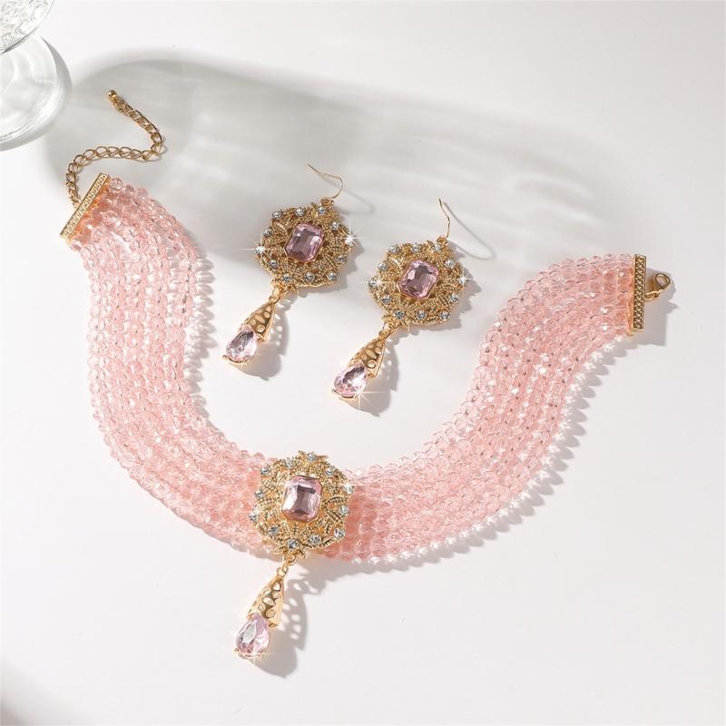Stylish Layer Rhinestones Waterfall Necklace With Matching Earrings Jewelry Set
