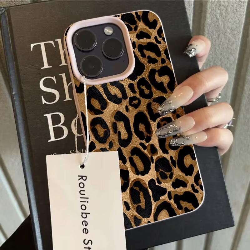 INS Brown Leopard Print Phone Case For iPhone 17AIir 16 Pro Max 15 14 Plus 13 12 11 XR XS Max Lichee Pattern Soft Silicone Cover