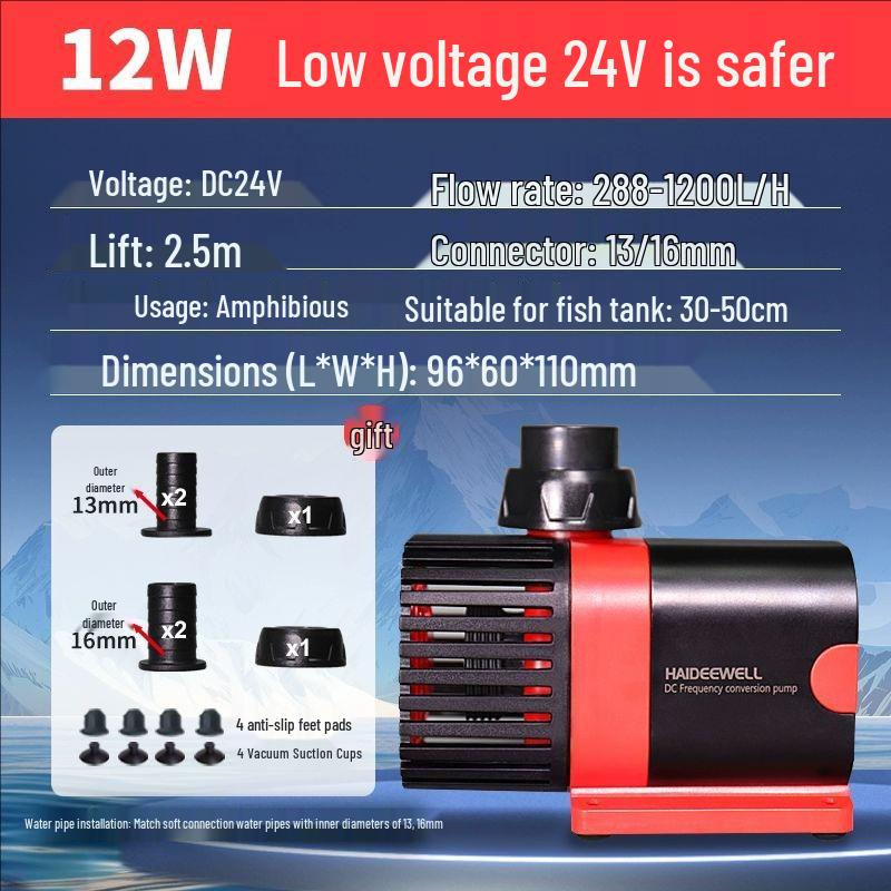Haidiweil Silent Submersible Water Pump: Variable Frequency, Bottom Suction, High Flow, Amphibious for Aquarium & Fish Pond