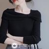 Boat Neck Knit Ribbon Slim Spring 10 Looks Regular Contoured Easy Korean Style Stylish Looks Black [J-Scott] Tops, Motif, Thin, Soft, Fit, 10/4