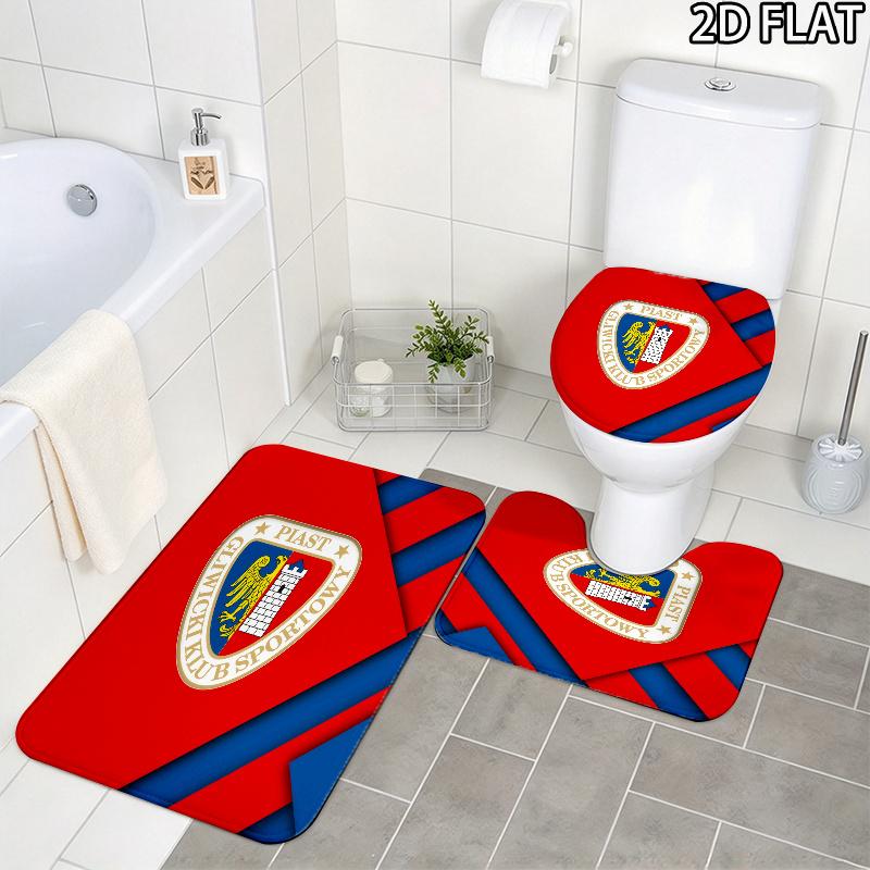 3pcs Piast Gliwice Pattern Flannel Nonslip Absorbent Washable Decorative Bathroom Home Toilet Seat Cover Mat