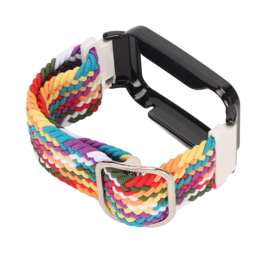 Stretch Nylon Braided Watch Strap Band with Protective Bumper Case Accessory Fit for Mi Band 7 Pro Multicolor and Black