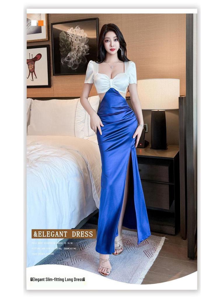Elegant Evening Gown with Slit - Slimming and Stylish Long Dress for Women, Ideal for Foot Massage Technician Work